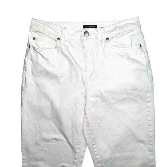 Eileen Fisher White Jeans Raw Fringe Hem Size Petite M 24” inseam - Picture 3 of 9